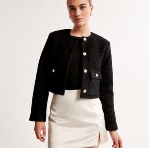 Abercrombie & Fitch Collarless Boucle Jacket - Black with Gold Buttons - Small